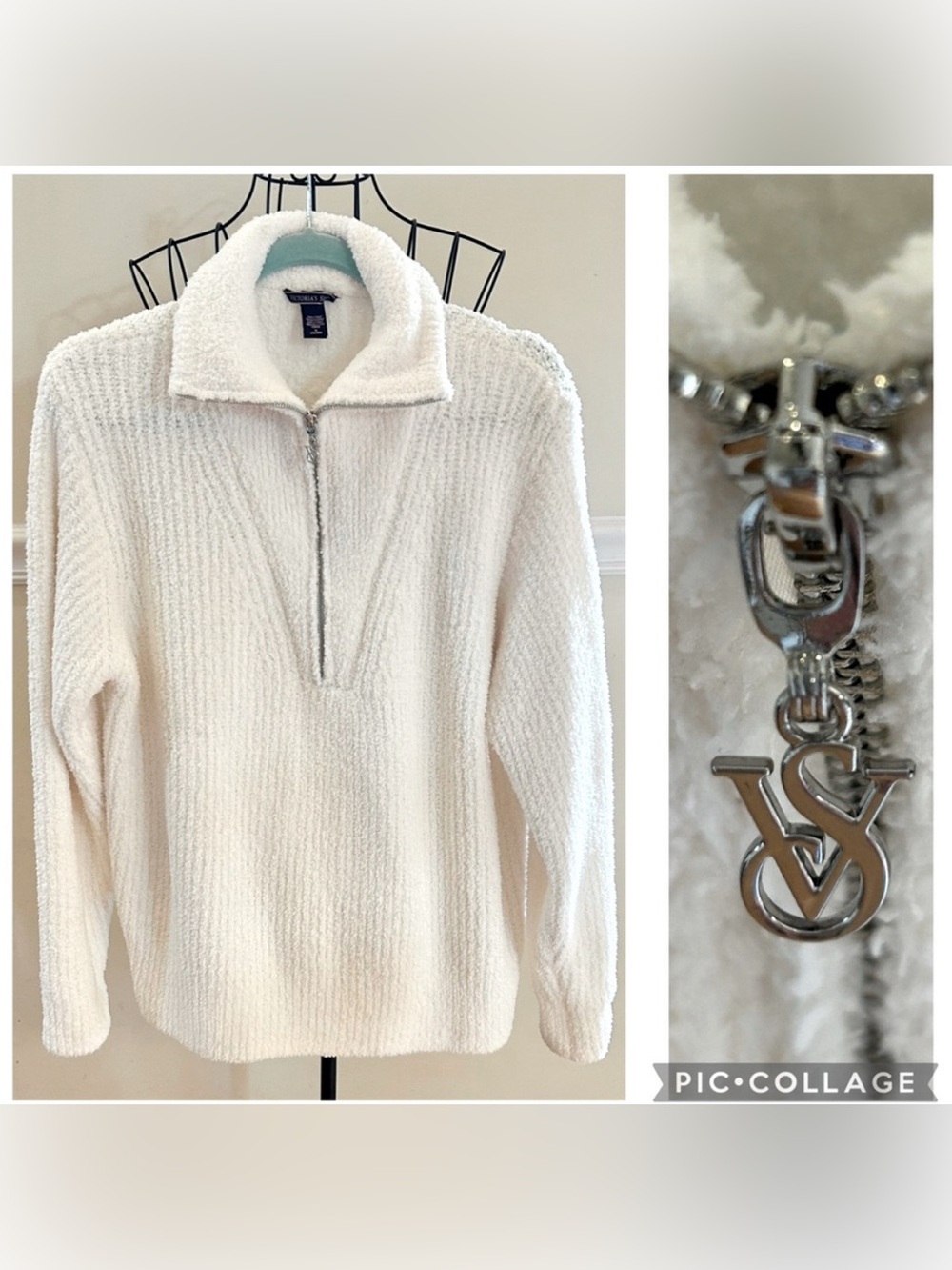 Victoria’s Secret Off-White Cozy Textured Half-Zip Pullover Sweater